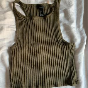 army green ribbed crop top